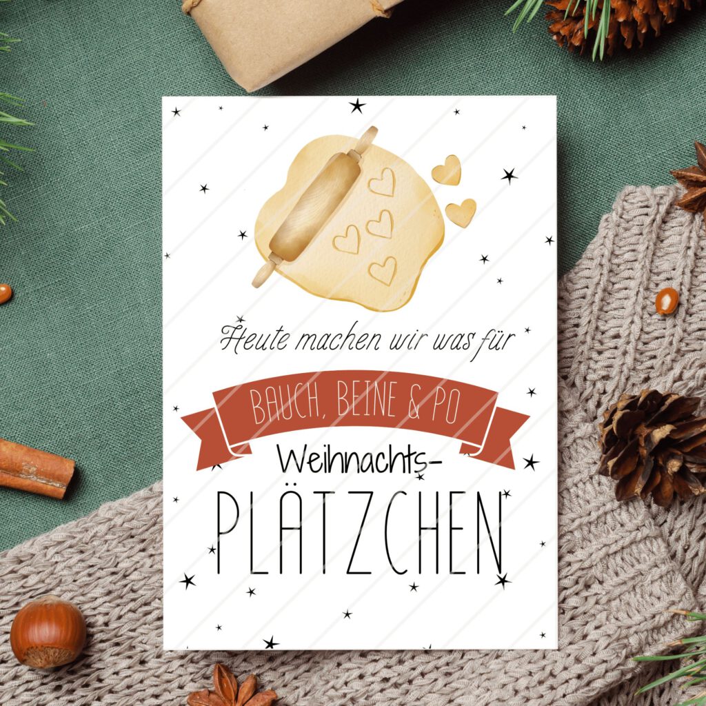 Weihnachtsposter Wanddeko Weihnachtspost witzig 24 Karten Heute machen wir was für Bauch, Beine und Po: Weihnachts-Plätzchen