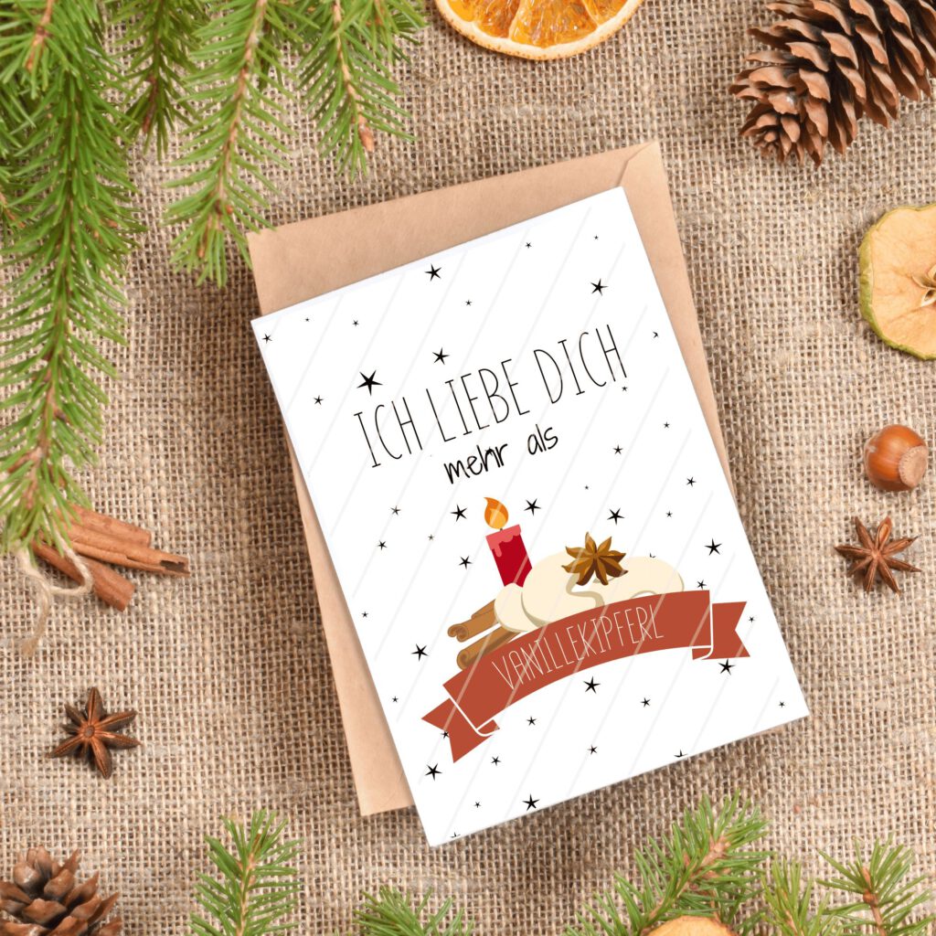 Weihnachtsposter Wanddeko Weihnachtspost witzig 24 Karten Ich liebe dich mehr als Vanillekipferl