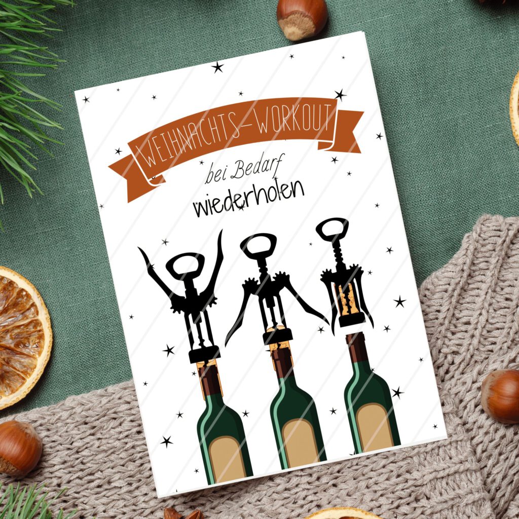 Weihnachtsposter Wanddeko Weihnachtspost witzig 24 Karten Weihnachts Workout Korkenzieher