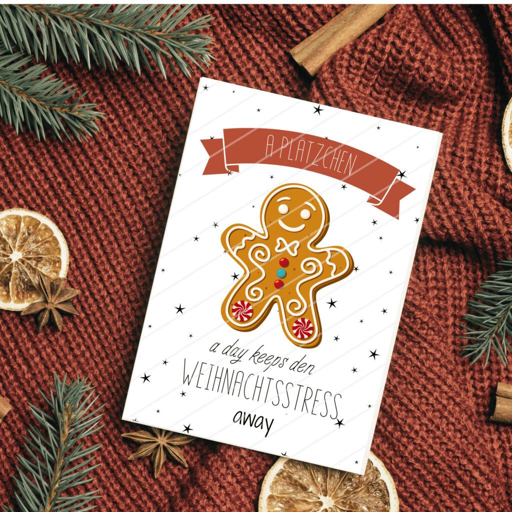 Weihnachtsposter Wanddeko Weihnachtspost witzig 24 Karten A Plätzchen a day keeps den Weihnachtsstress away