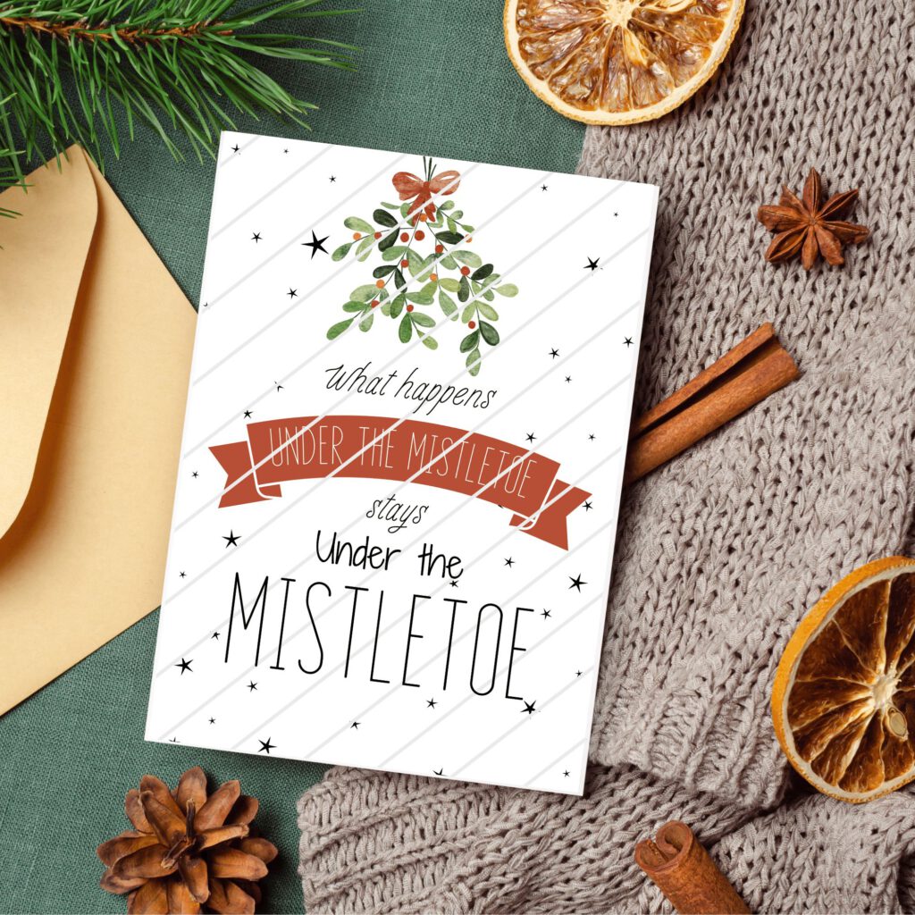Weihnachtsposter Wanddeko Weihnachtspost witzig 24 Karten What happens under the Mistletoe stays under the Mistletoe Karte Poster Mistelzweig
