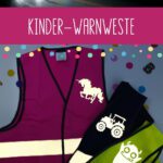 Kinder-Warnweste, Reflektorweste, Sicherheitsweste mit Motiv und personalisiert mit Namen in blau, pink rosa und gelb