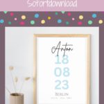Geburtsposter Meilensteinposter Geschenk zur Geburt Babygeschenk Wanddeko Kinderzimmer Name, Geburtsdatum, Uhrzeit, Größe und Gewicht, personalisierbar, personalisiert, Sofortdownload, zum ausdrucken, Last-Minute-Geschenk