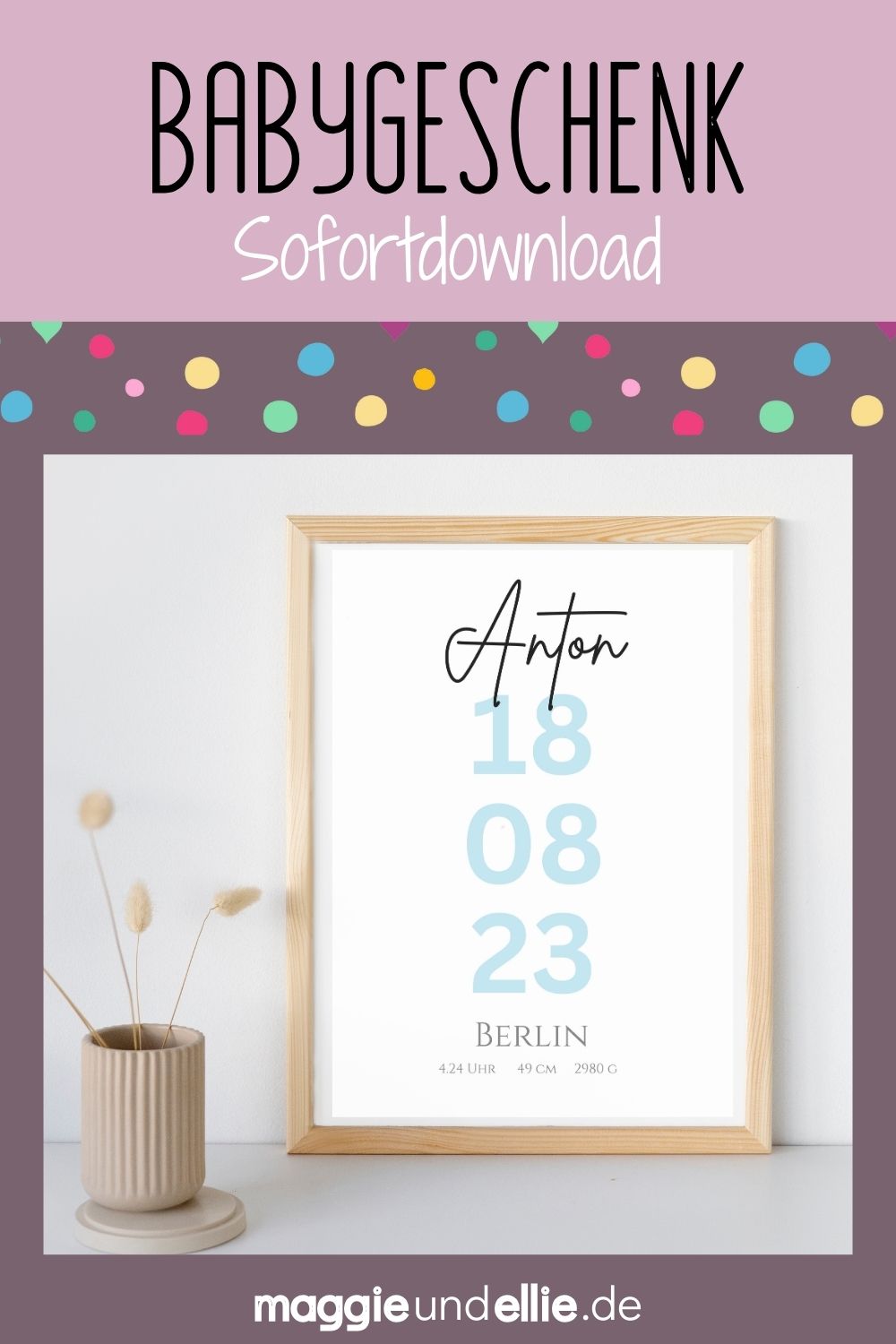 Geburtsposter Meilensteinposter Geschenk zur Geburt Babygeschenk Wanddeko Kinderzimmer Name, Geburtsdatum, Uhrzeit, Größe und Gewicht, personalisierbar, personalisiert, Sofortdownload, zum ausdrucken, Last-Minute-Geschenk